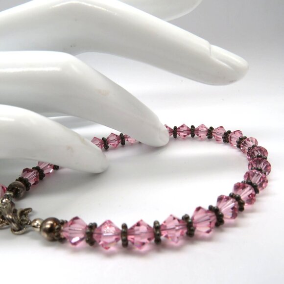 Vintage Pink Crystal‎ Bead Bracelet Metal Spacer Beads Extender - Picture 11 of 11